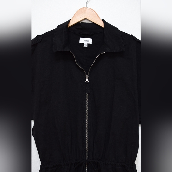 Pistola Meg Zip Front Romper Black Short Sleeve Drawstring Waist Slouchy Size L - Picture 6 of 16